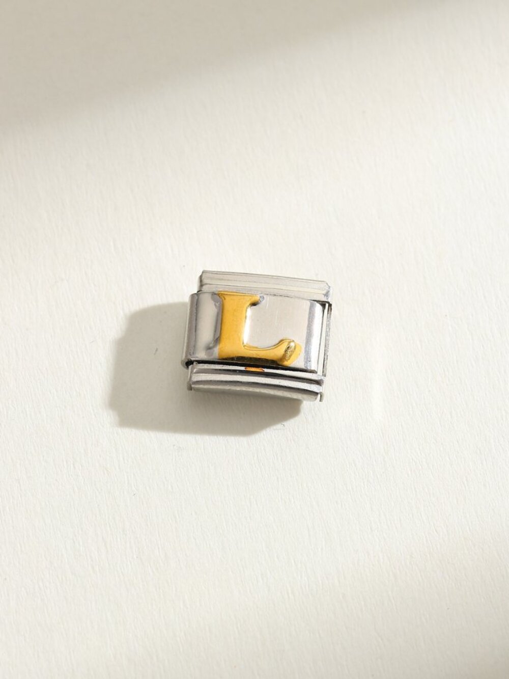 Letter L Raised Gold and Silver Initial 9mm Stainless Steel Italian Charm Bracel